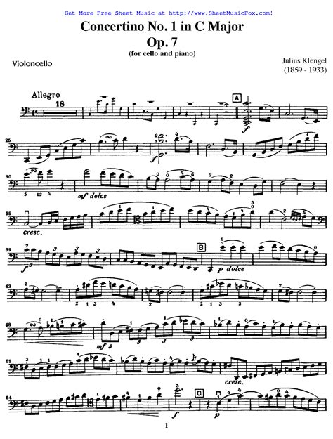 Klengel Cello Concertino No. 1 In C Major, Op. 7 For Cello And Piano